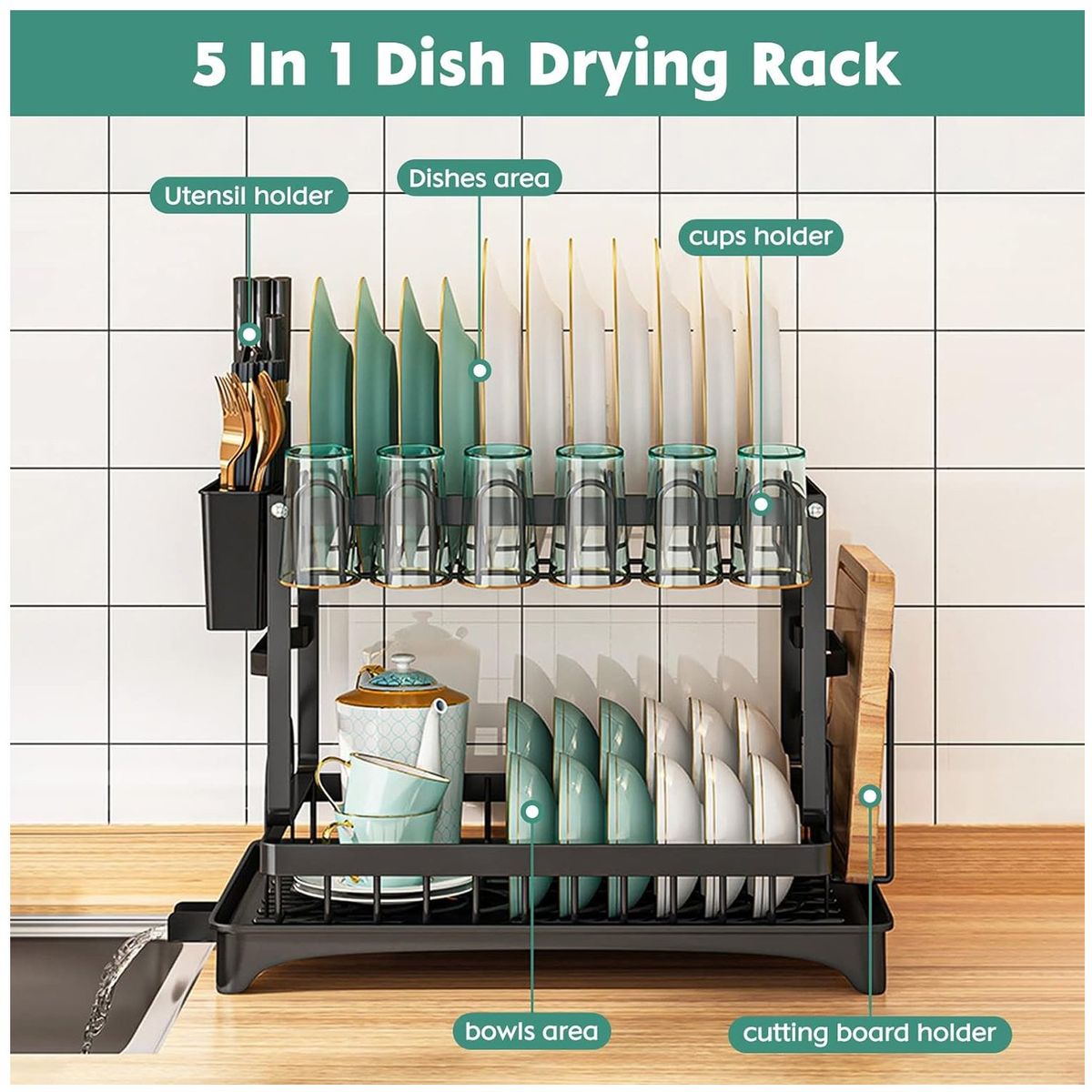 ONE PIXEL - Organizador Y Escurridor Platos Loza Cubiertos 5 En 1 One Pixel