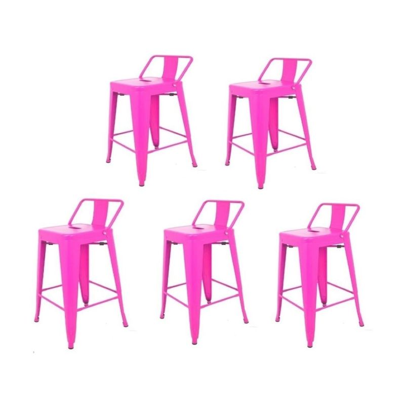 MOBLIHOUSE - Set X5 Butaco Bar Metálico Rosa Chicle Con Espaldar