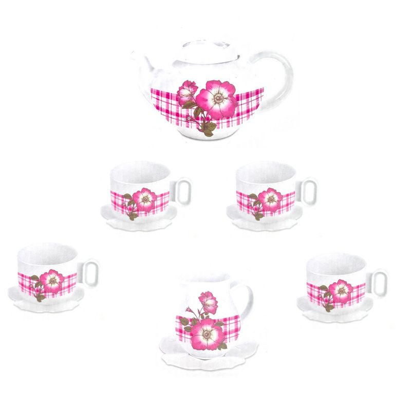 GENERICO - Set Te Tetera Pocillos Platos Cubiertos Flor Cocina Niña