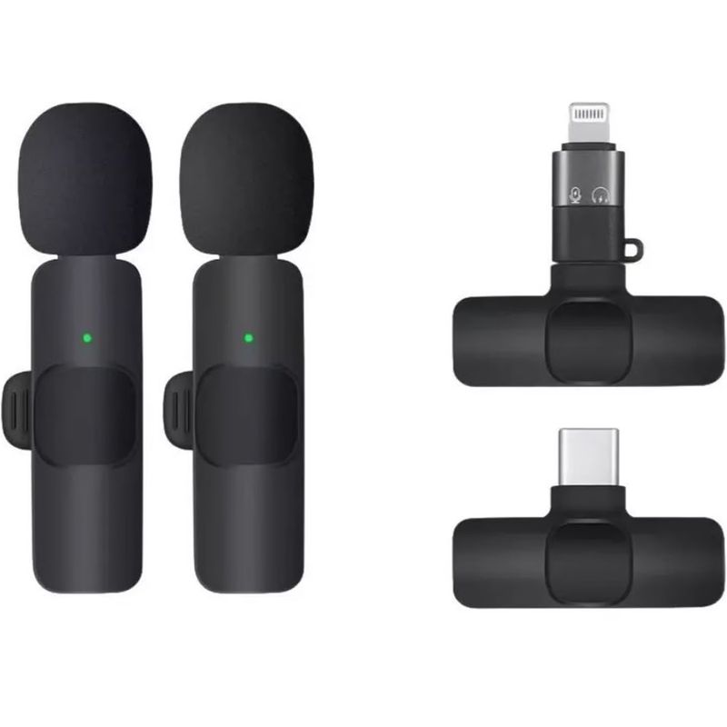 ONE PIXEL - Micrófonos Inalámbricos Solapa 2 En 1 Para iPhone O Tipo C Color Negro