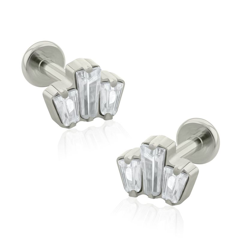 AGHA JEWELRY - Titanio Aretes Piercing Triple Baguette Cristal Zirconia Cúbica para Lóbulo