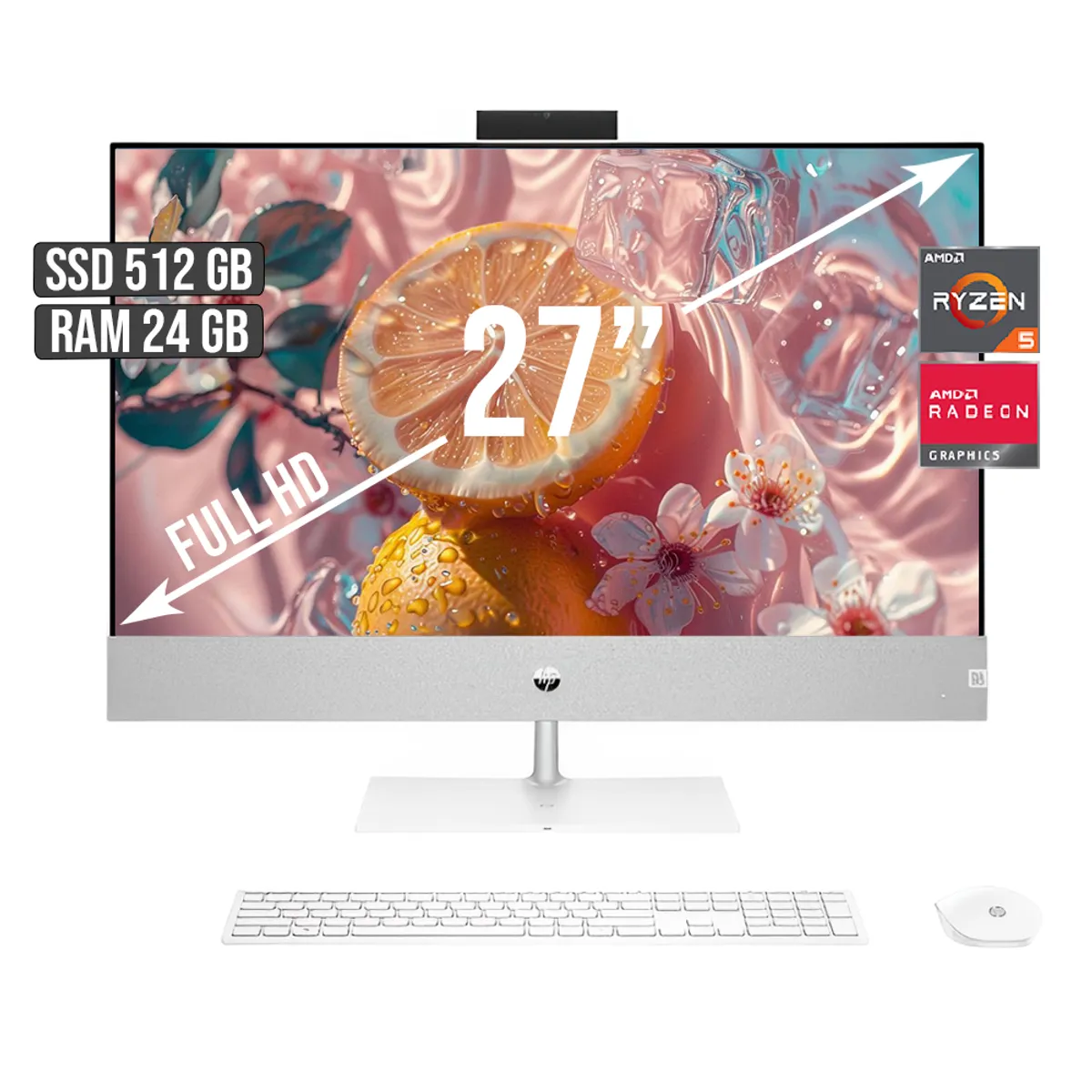 HP - TODO EN UNO HP AMD RYZEN 5-5500U SSD 512GB RAM 24GB LED 27 FULL HD