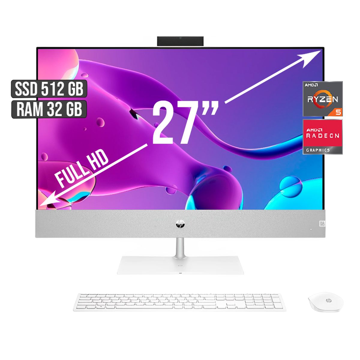 HP - TODO EN UNO HP AMD RYZEN 5-5500U SSD 512GB RAM 32GB LED 27 FULL HD