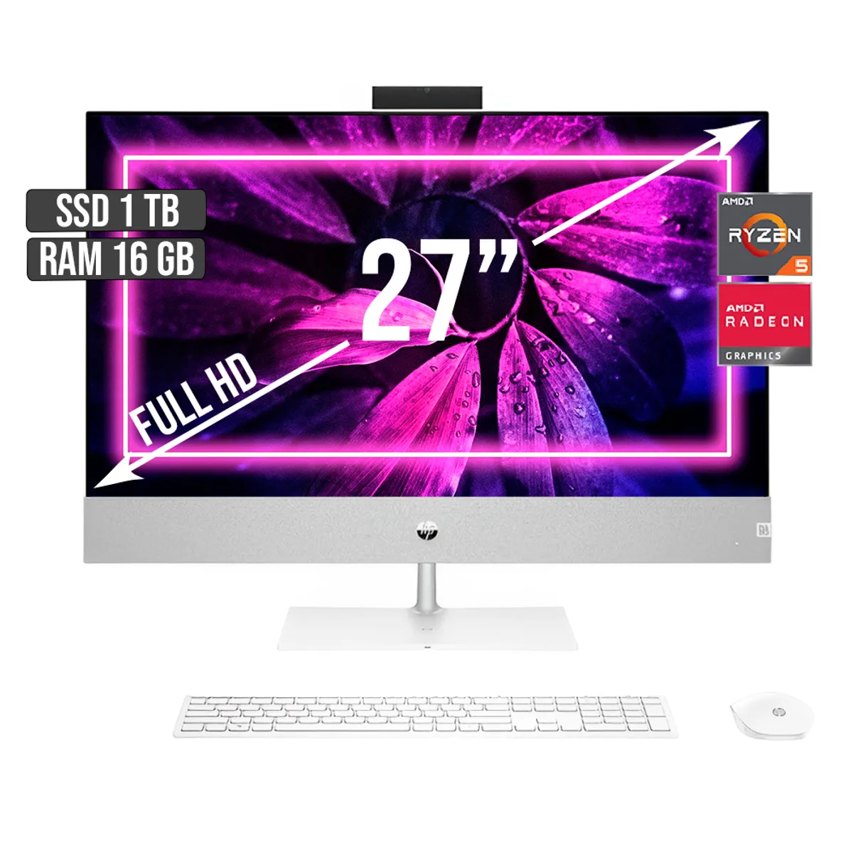 HP - TODO EN UNO HP AMD RYZEN 5-5500U SSD 1TB RAM 16GB LED 27 FULL HD