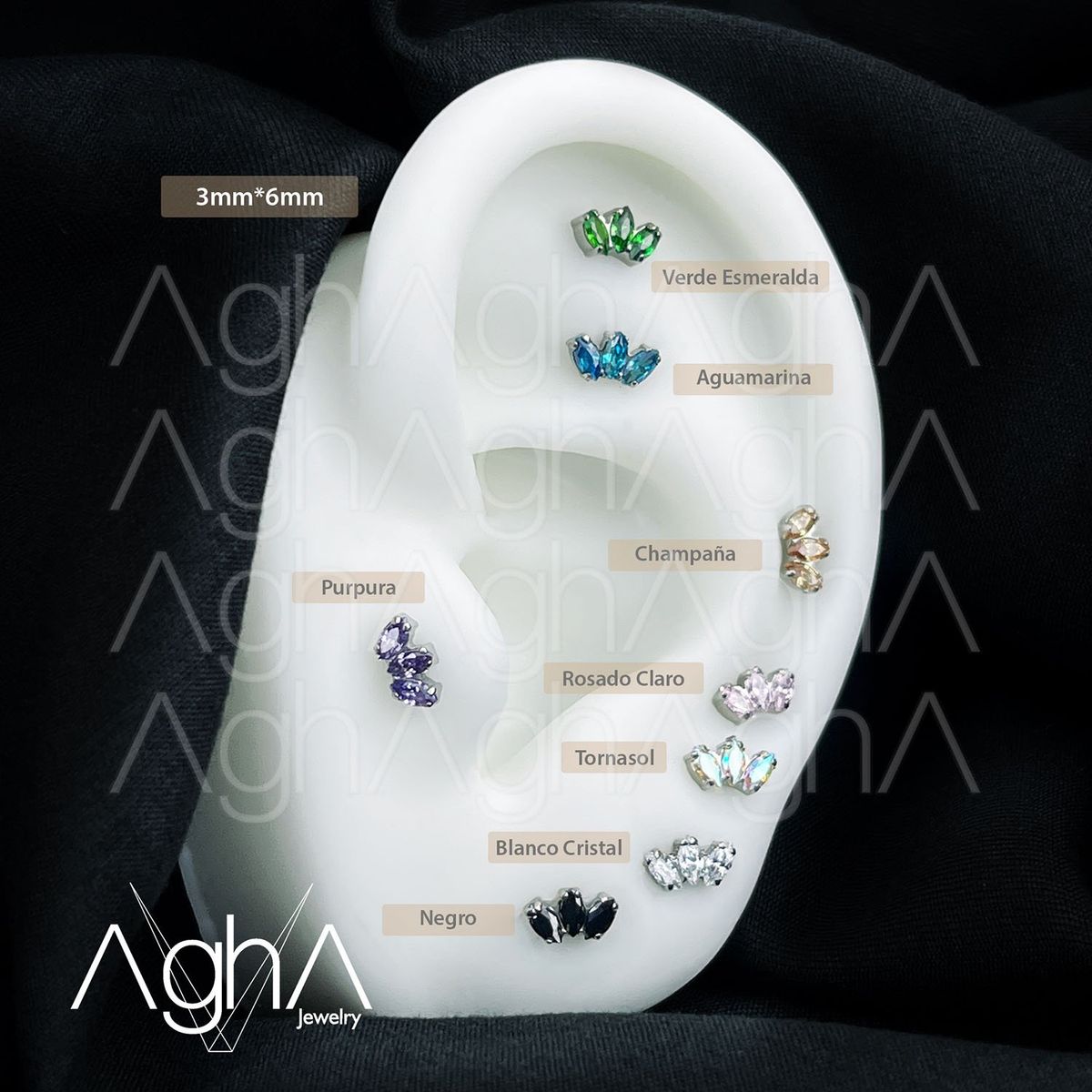 AGHA JEWELRY - Titanio Aretes Piercing Mini Marquise Cristal Zirconia Cúbica para Lóbulo