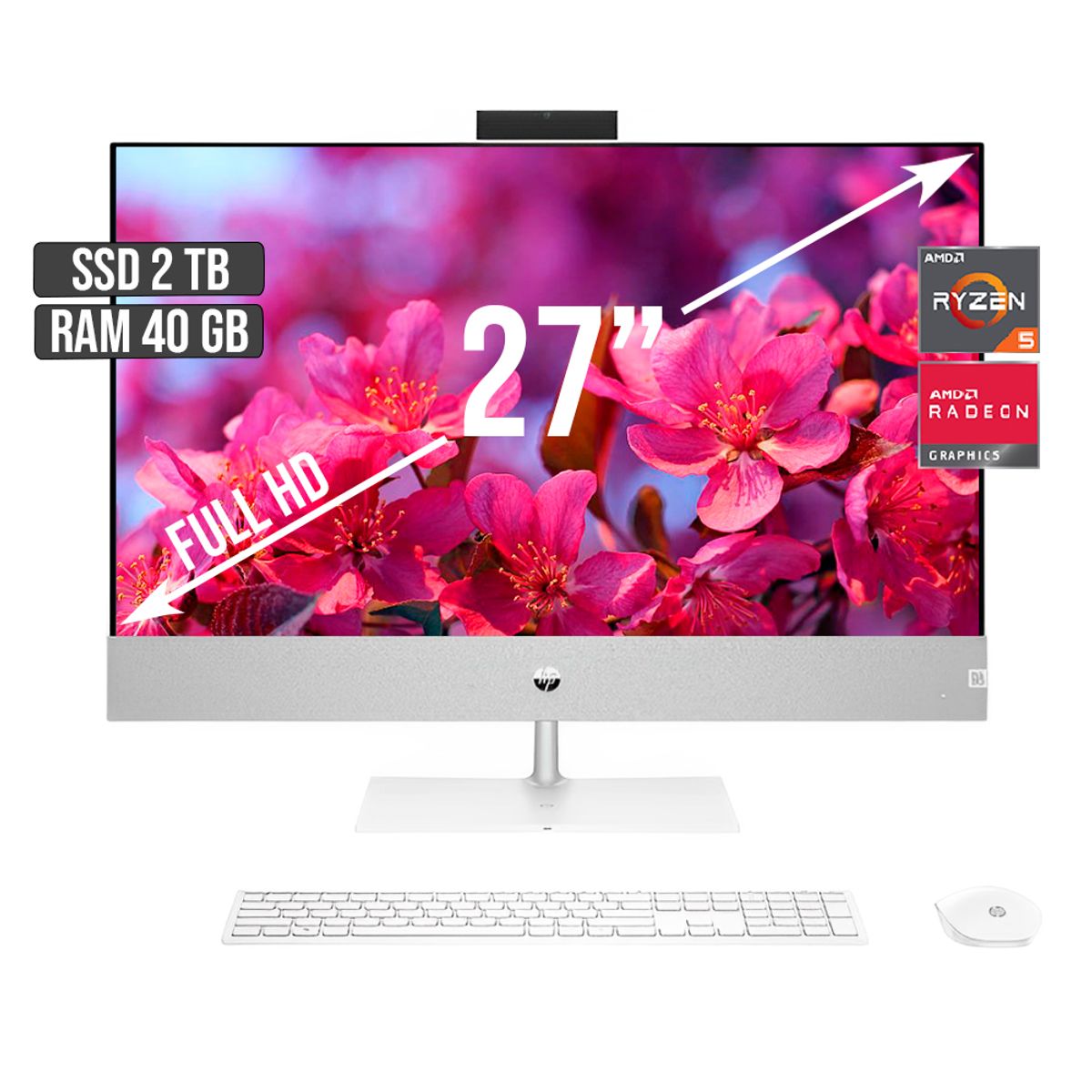 HP - TODO EN UNO HP AMD RYZEN 5-5500U SSD 2TB RAM 40GB LED 27 FULL HD