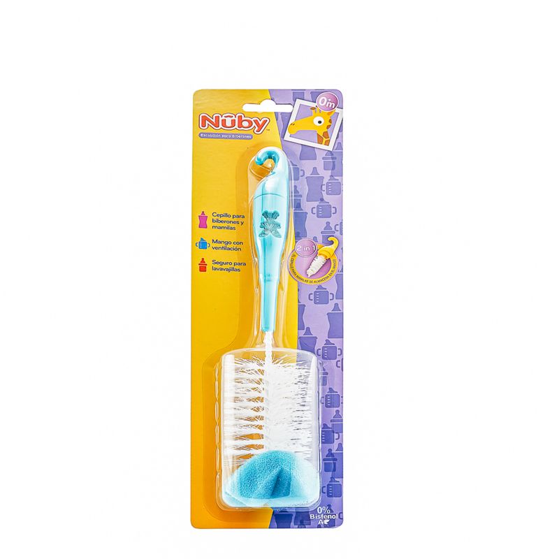 NUBY - Cepillo Para Biberones Y Tetinas Con Punta De Esponja Azul