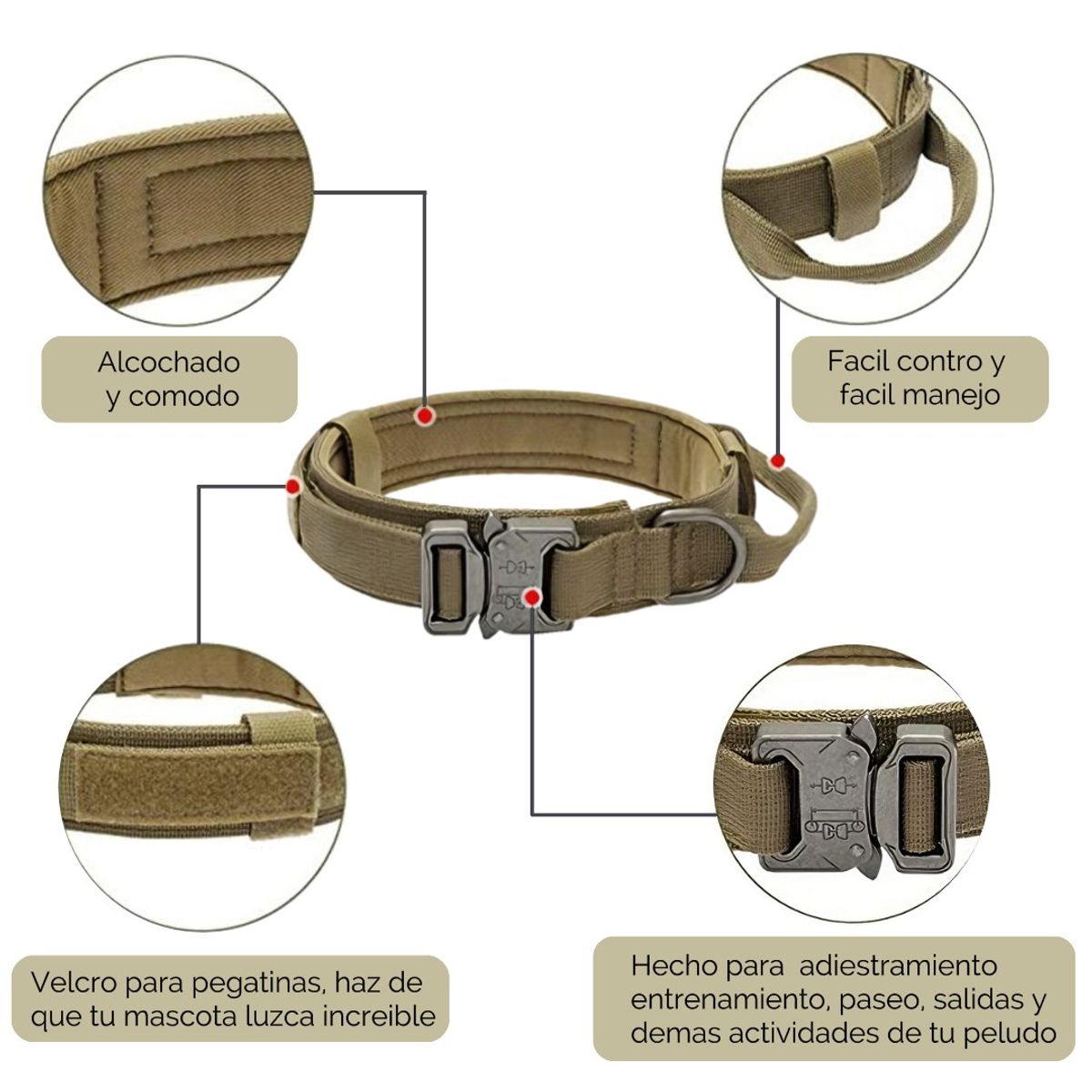 GENERICO - Collar Táctico Militar Para Perro Ajustable Duradero Cafe M