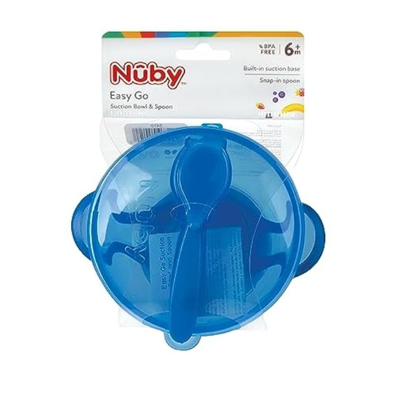 NUBY - Tazón De Succión Con Cuchara Y Tapa Azul - Nuby - 5419-AZUL