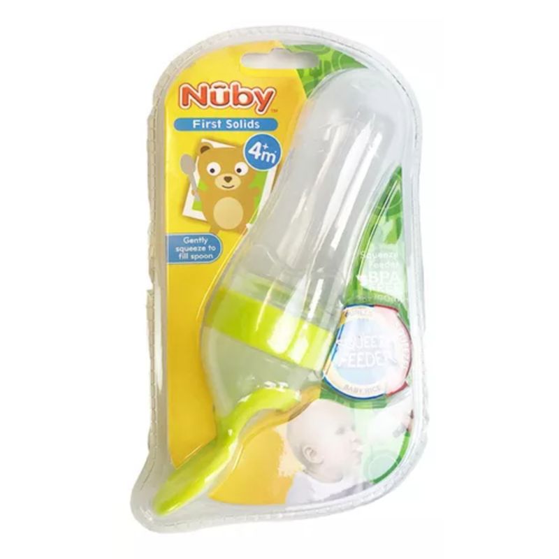 NUBY - Alimentador De Silicona Con 2 Cucharas Verde - Nuby