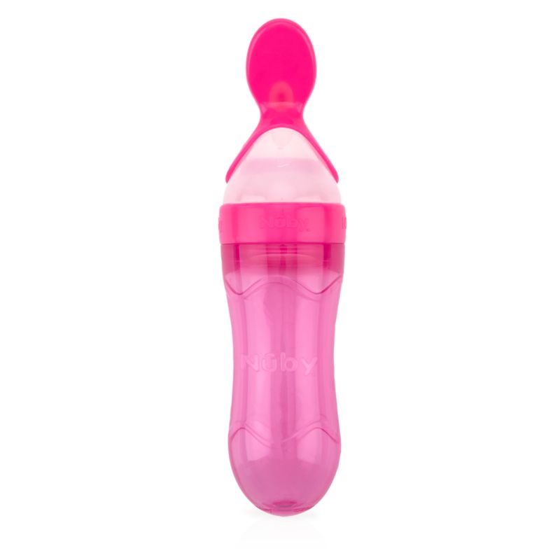 NUBY - Alimentador De Silicona Con 2 Cucharas Rosa - Nuby
