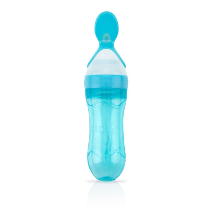 NUBY - Alimentador De Silicona Con 2 Cuchara Azul - Nuby