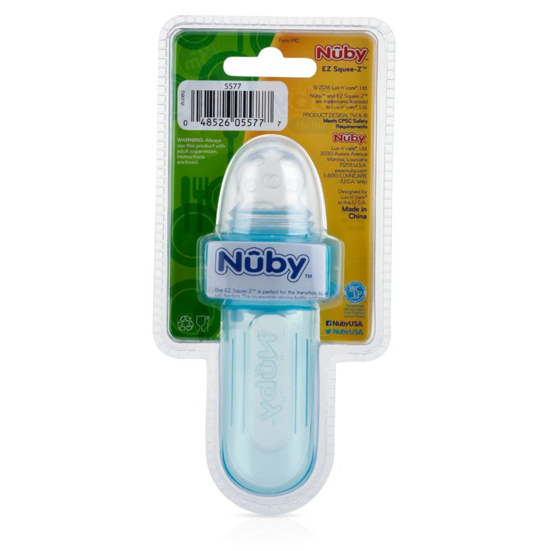 NUBY - Mini Comedero Exprimidor Azul Con Tapa Higiénica