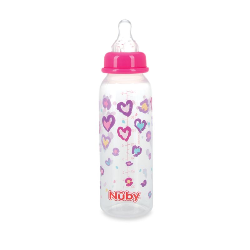 NUBY - Botella Redonda Transparente Rosa 240Ml -Tetina De Silicona