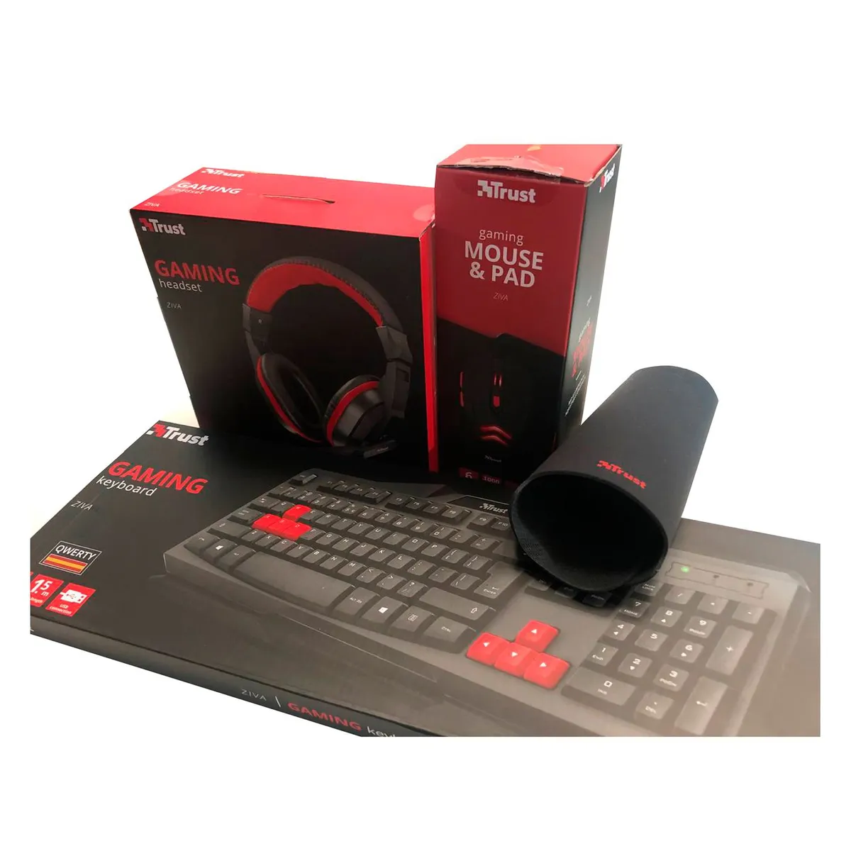 TRUST - Combo Gamer 4 en 1 Trust Ziva (Negro - Rojo)