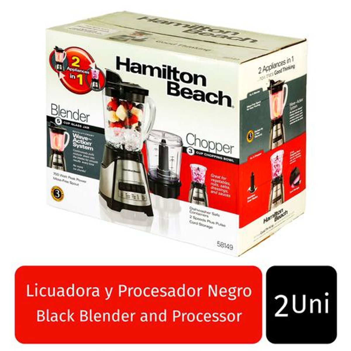 HAMILTON BEACH - Licuadora y Procesador de Alimentos 700W Hamilton Beach