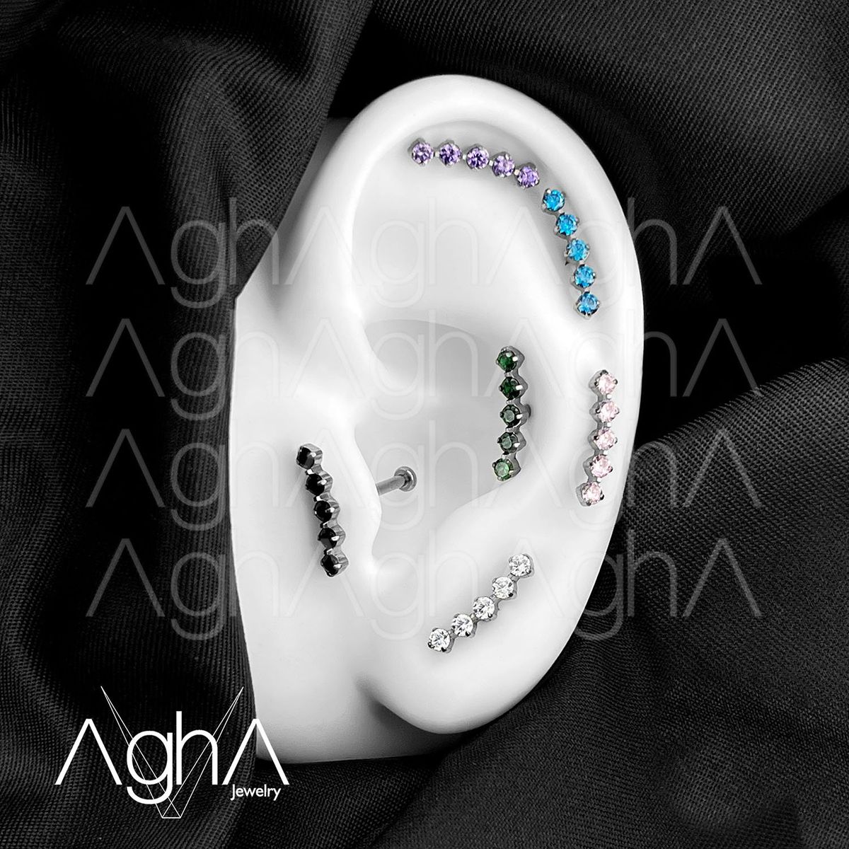 AGHA JEWELRY - Titanio Arete piercing Creciente Cristales Zirconia Cúbica para Lóbulo