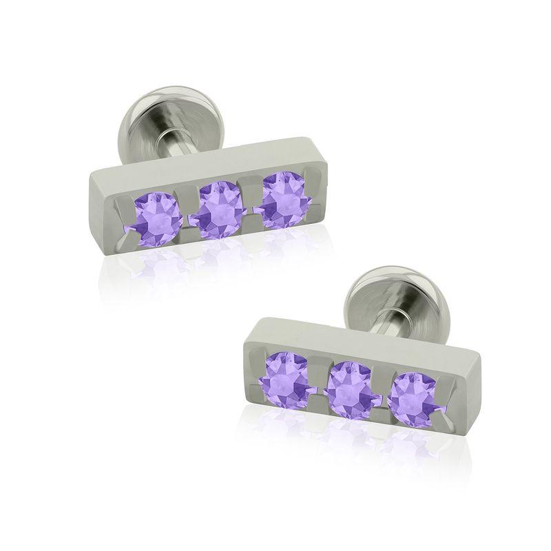 AGHA JEWELRY - Titanio Aretes Piercing 3 Multi-Gem Rectangular Cristal Zirconia Cúbica para Lóbulo