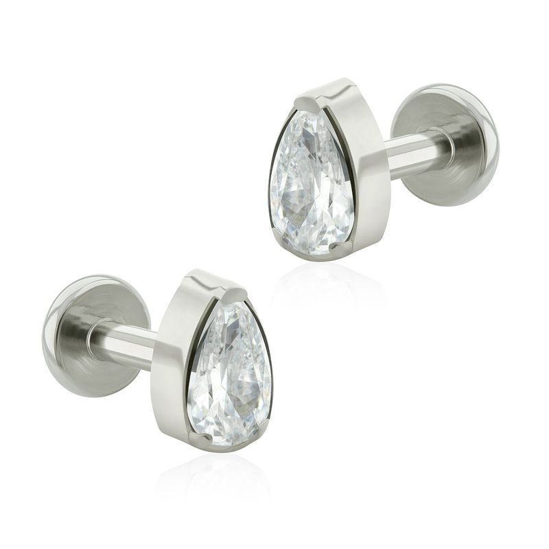 AGHA JEWELRY - Titanio Aretes Piercing Gota Prong set 3 Zirconia Cúbica para Lóbulo