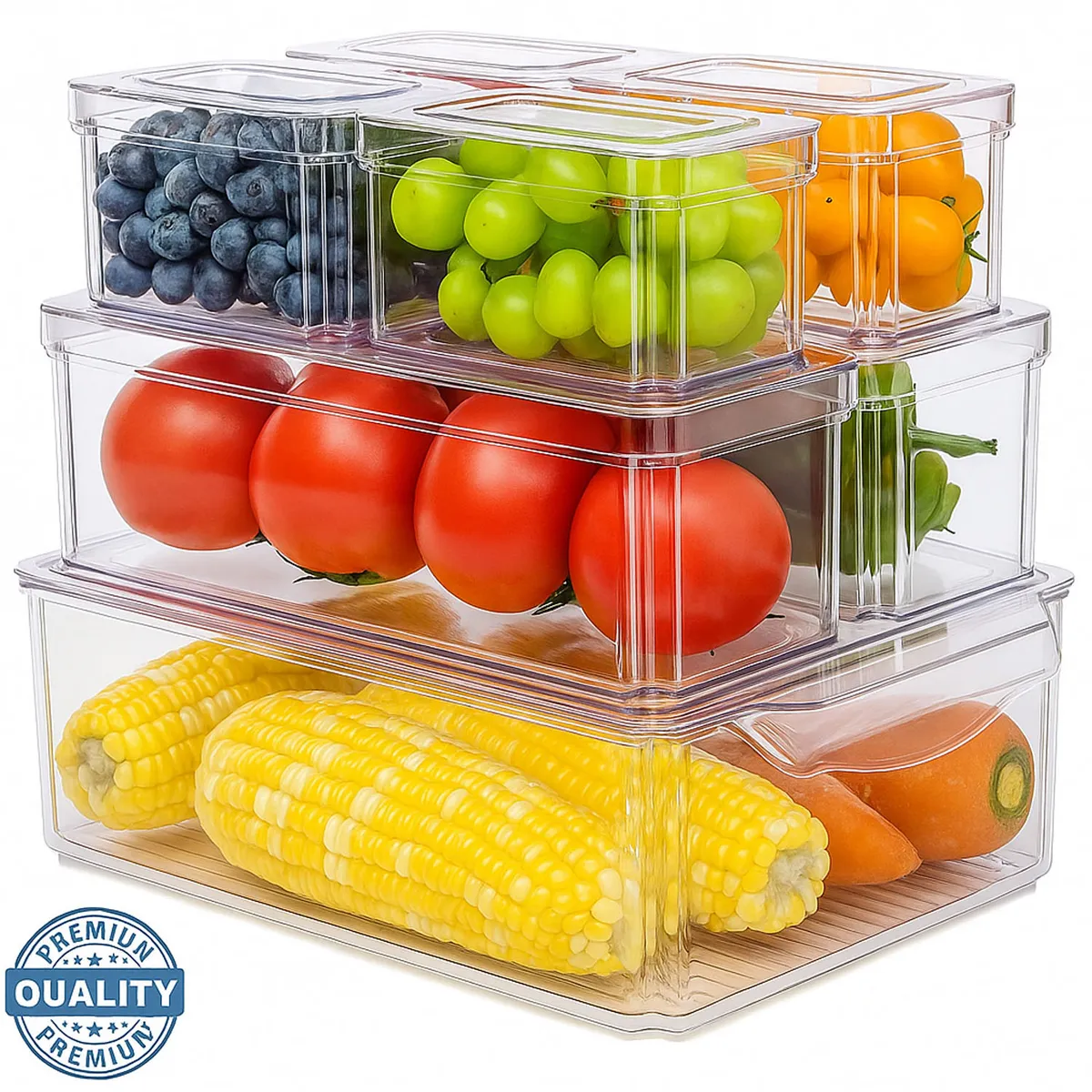 ONE PIXEL - Organizador De Nevera Cocina Set 7 Contenedores Con Tapa PREMIUM