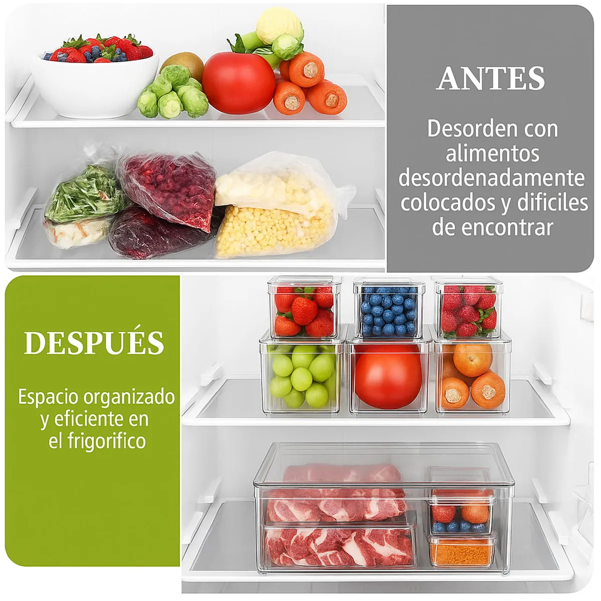 ONE PIXEL - Organizador De Nevera Cocina Set 7 Contenedores Con Tapa PREMIUM