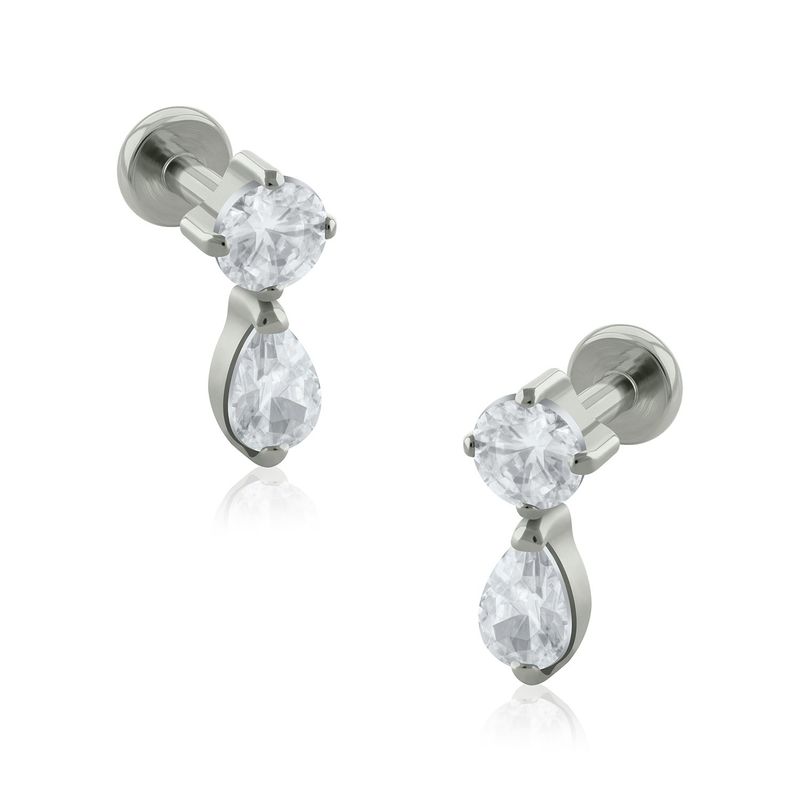 AGHA JEWELRY - Titanio Aretes Piercing Round Teardrop Cristal Zirconia Cúbica para Lóbulo