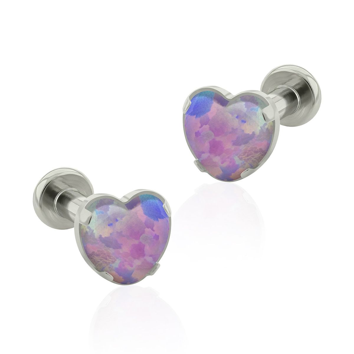 AGHA JEWELRY - Titanio Arete Piercing Corazón Opal para Lóbulo