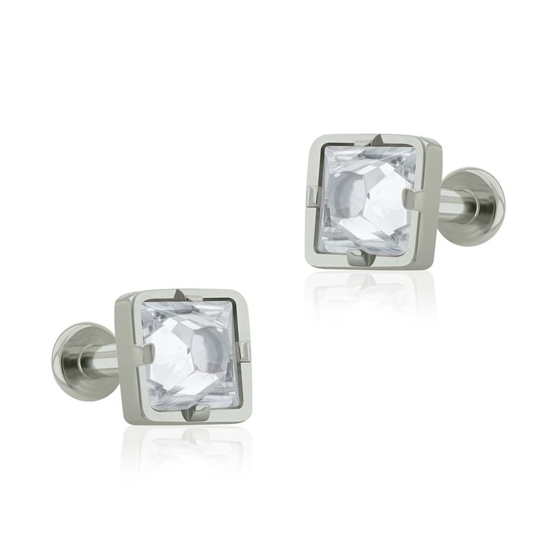 AGHA JEWELRY - Titanio Aretes Piercing Cuadrado Cristal Zirconia Cúbica para Lóbulo