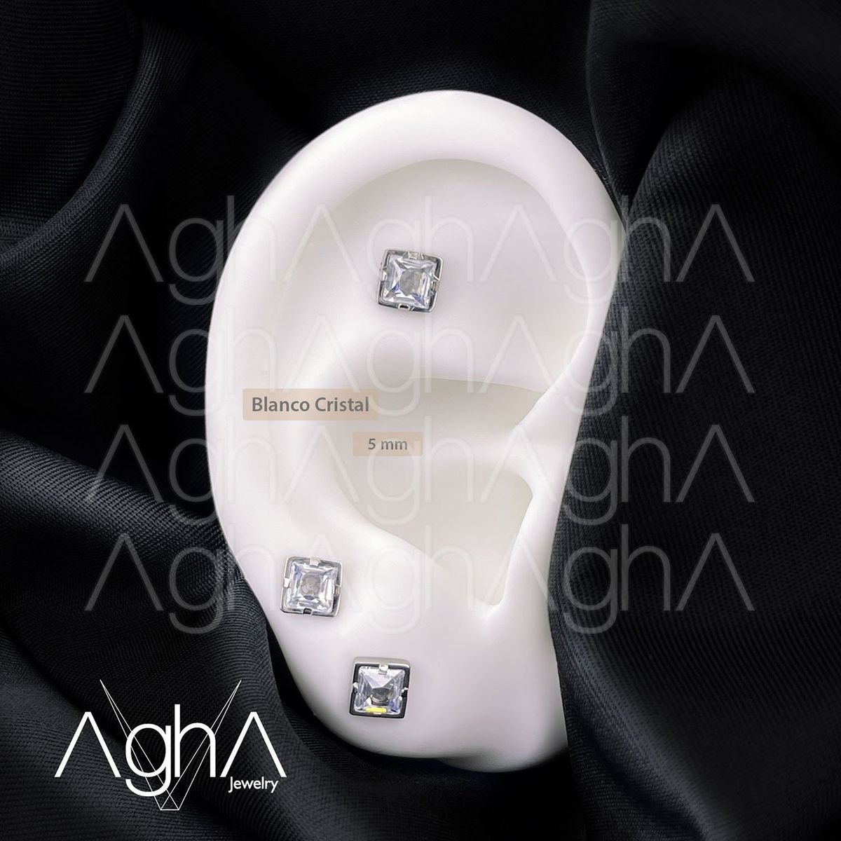 AGHA JEWELRY - Titanio Aretes Piercing Cuadrado Cristal Zirconia Cúbica para Lóbulo
