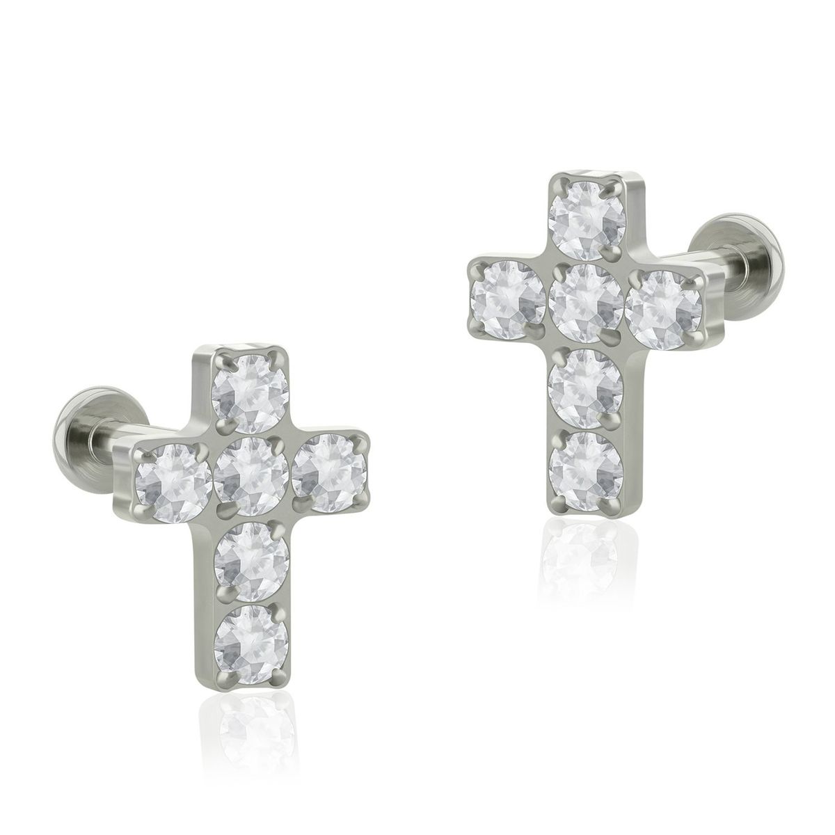 AGHA JEWELRY - Titanio Aretes Piercing Cruz Cristal Zirconia Cúbica para Lóbulo