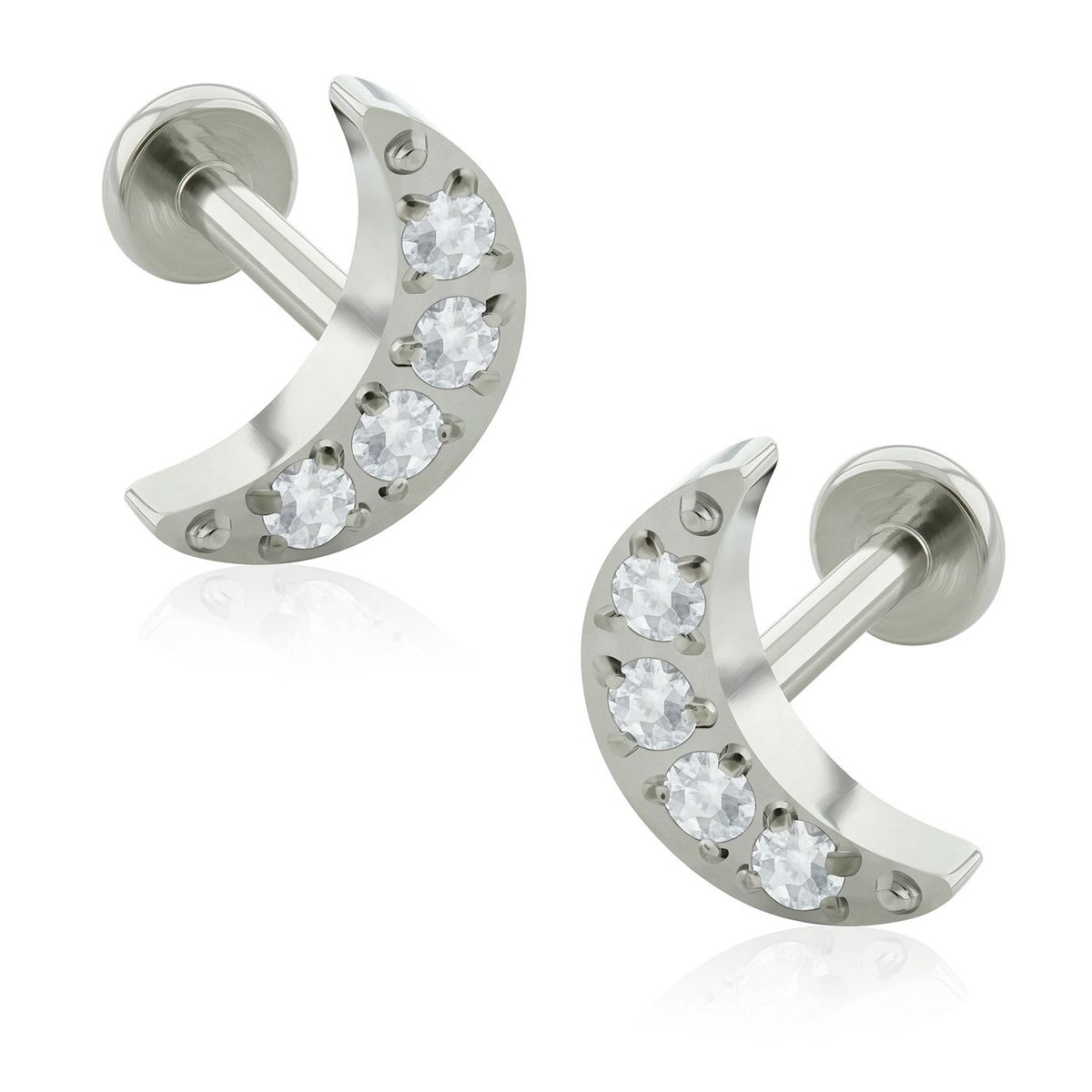AGHA JEWELRY - Titanio Aretes Piercing Luna 4 Joyas Cristal Zirconia Cúbica para Lóbulo