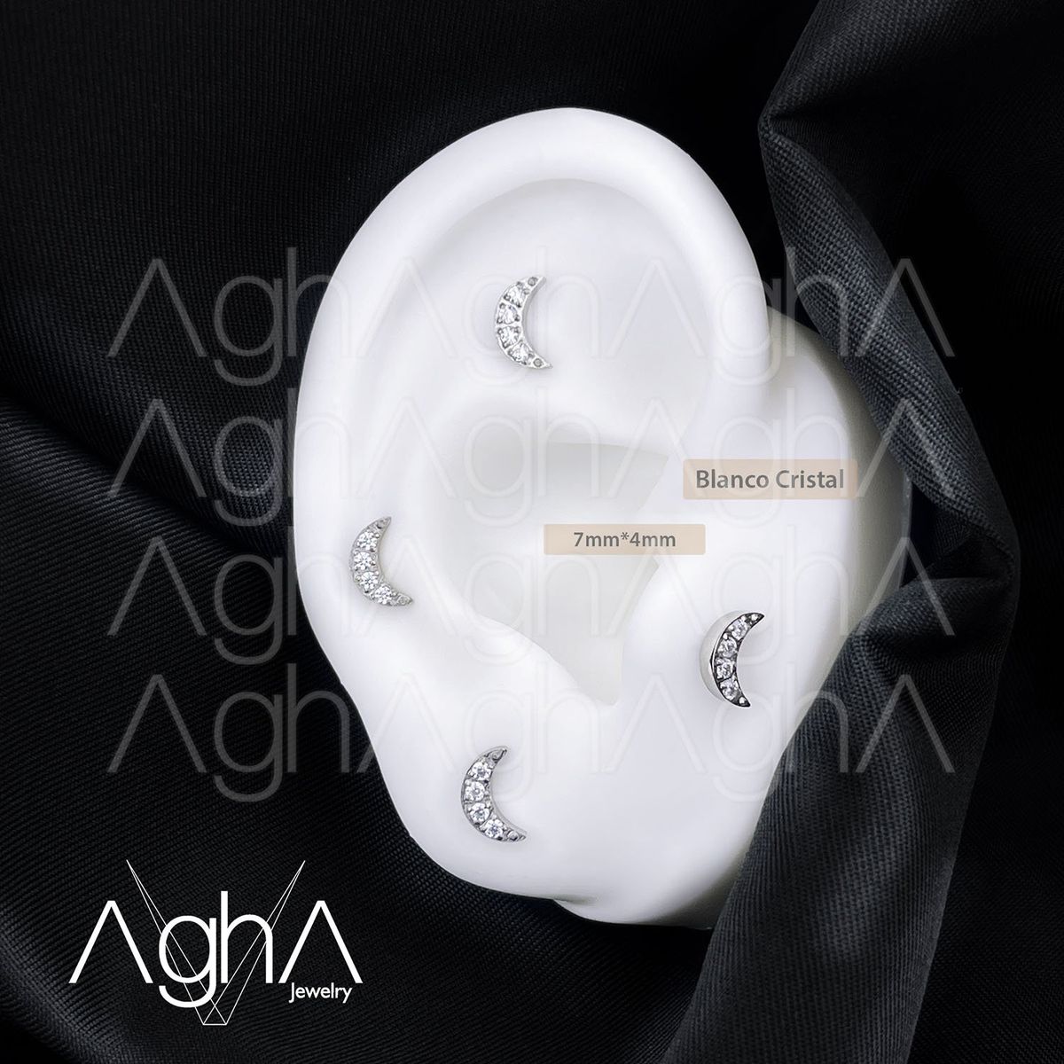 AGHA JEWELRY - Titanio Aretes Piercing Luna 4 Joyas Cristal Zirconia Cúbica para Lóbulo