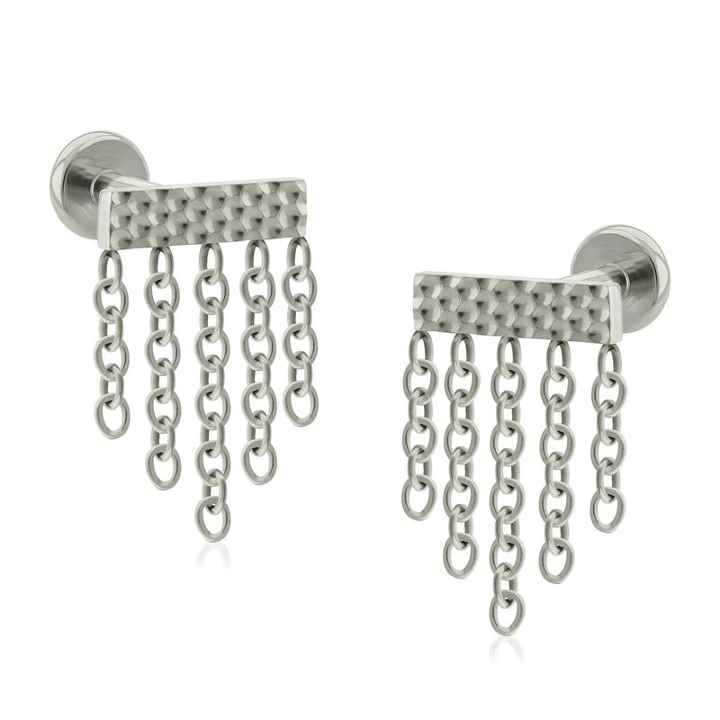 AGHA JEWELRY - Titanio Aretes Piercing Rectángulo Hammered Multi Cadena para Lóbulo