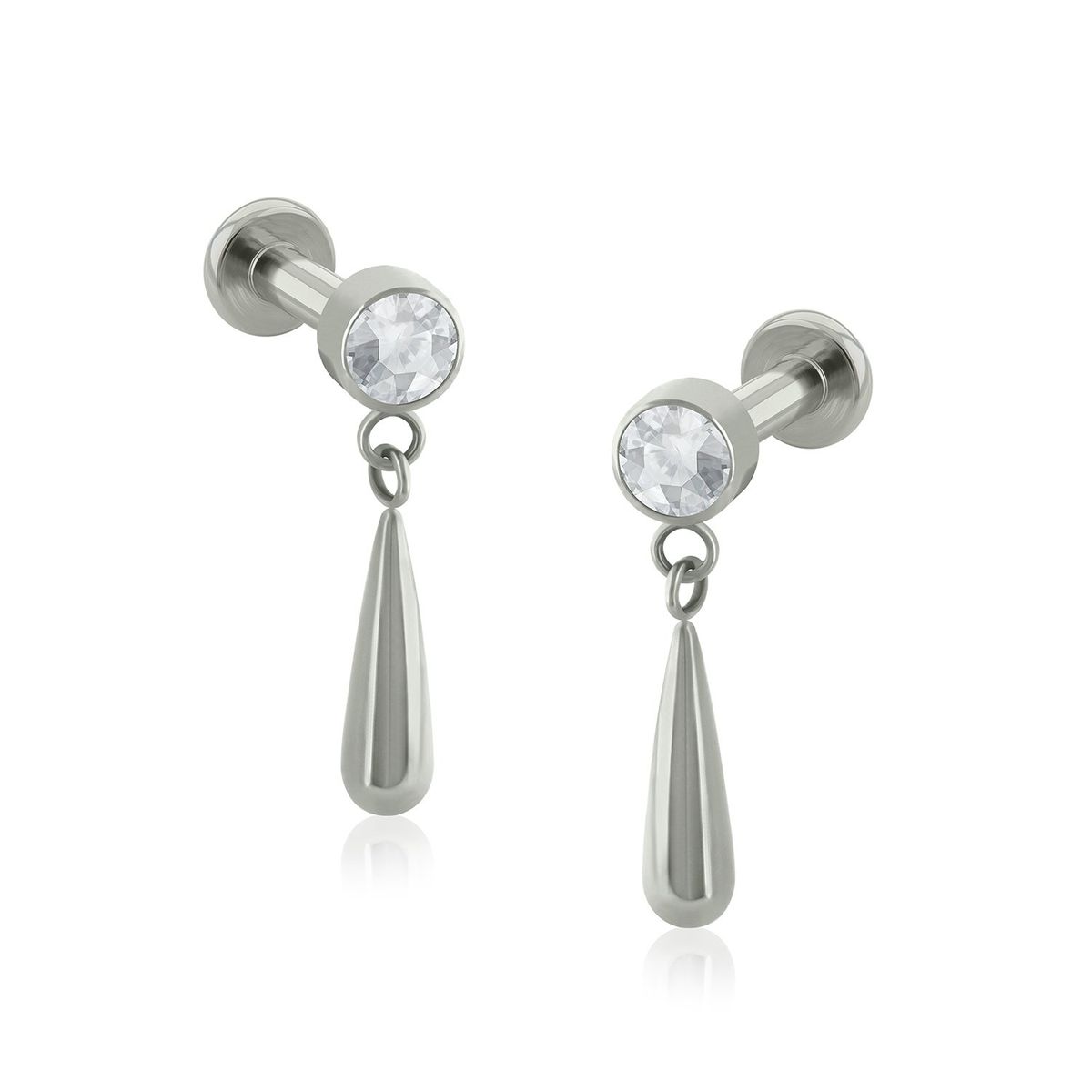 AGHA JEWELRY - Titanio Aretes Piercing Cadena y Gota brillante Cristal Zirconia Cúbica para Lóbulo