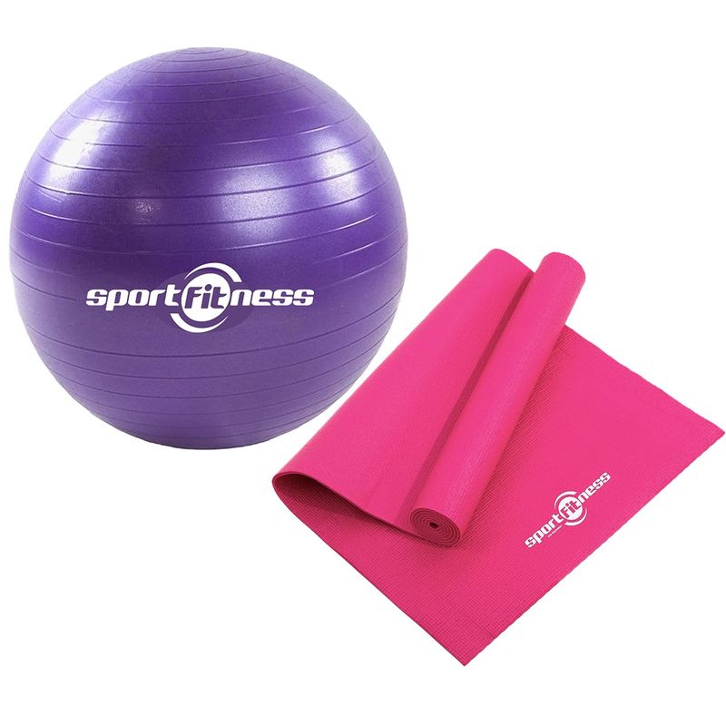 SPORTFITNESS - Mat Yoga + Pelota 65cm Sportfitness Pilates Gimnasia Gym