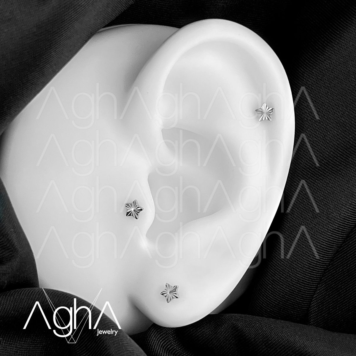 AGHA JEWELRY - Titanio Aretes piercing Estrella Plana Stripes para lóbulo