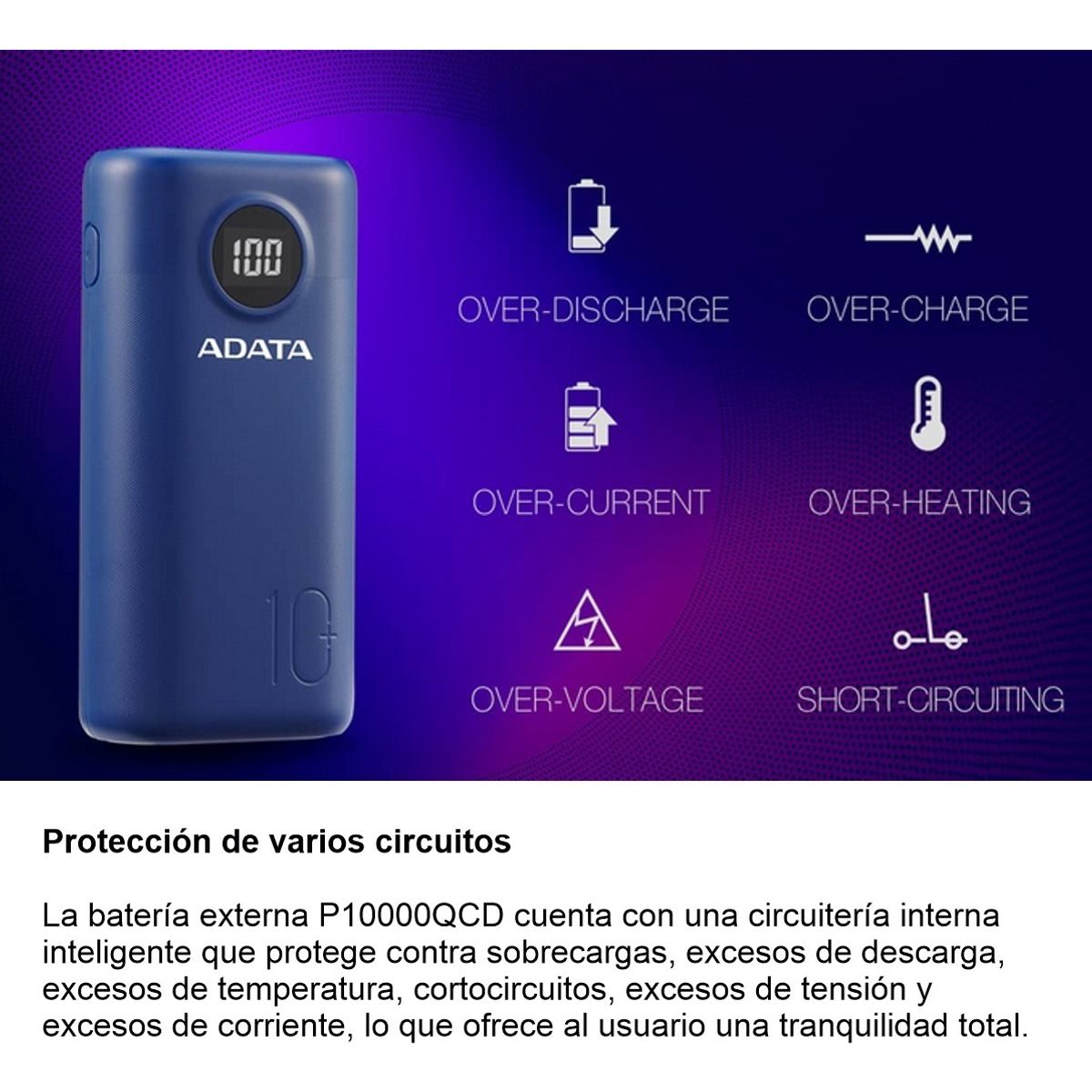 ADATA - PowerBank Adata P10000QCD 10000mAh Multi Carga Rápida USB-C Blanco