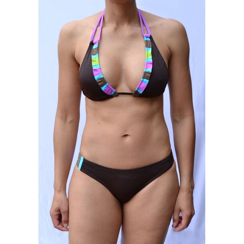 TACTAK - Bikini Tactak café con rayas arandela