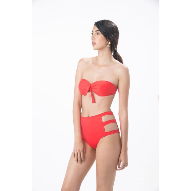 TACTAK - Bikini Tactak color rojo con top strapless y tanga talle alto