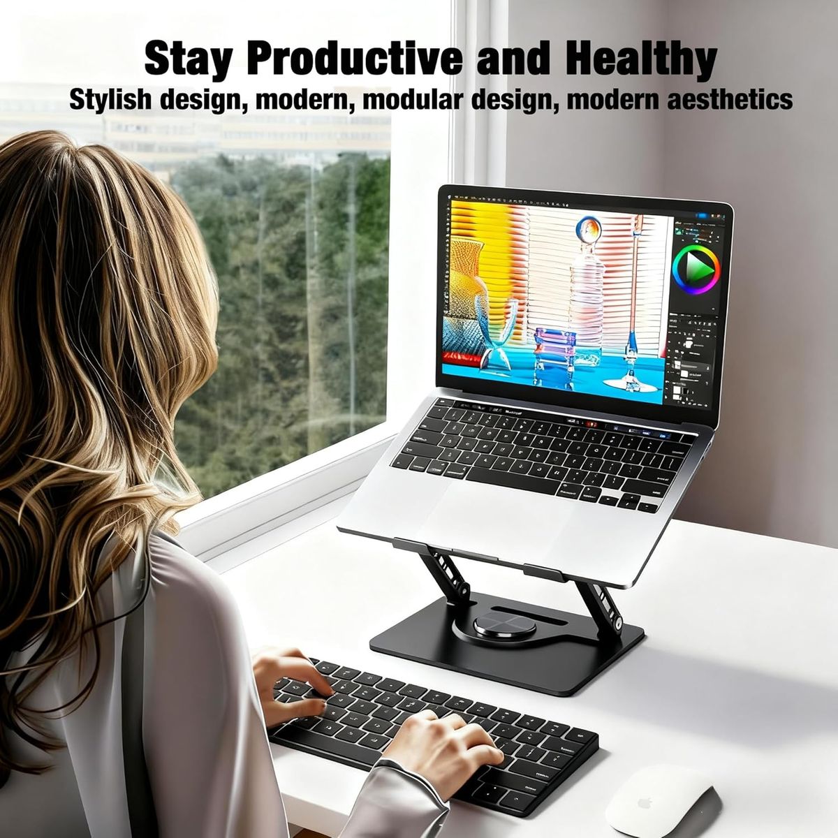 GENERICO - Base Soporte Ajustable PC Portátil Laptop Ergonómico Aluminio Giro 360