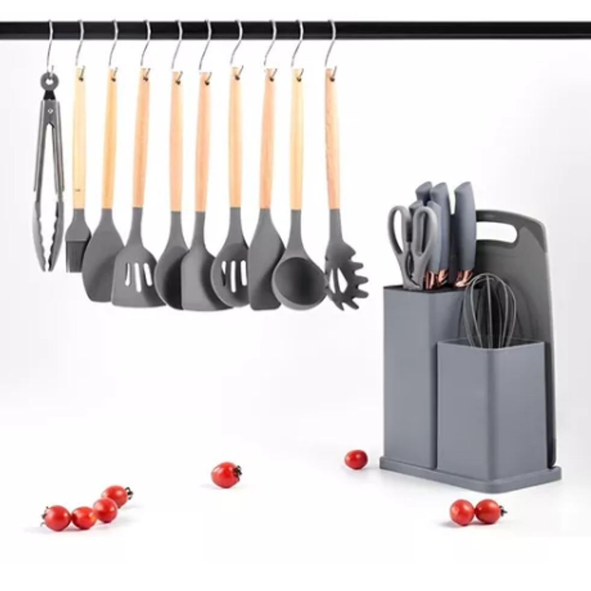 SHELL - Set De Utensilios De Cocina Silicona Y Cuchillos Tabla 19pcs