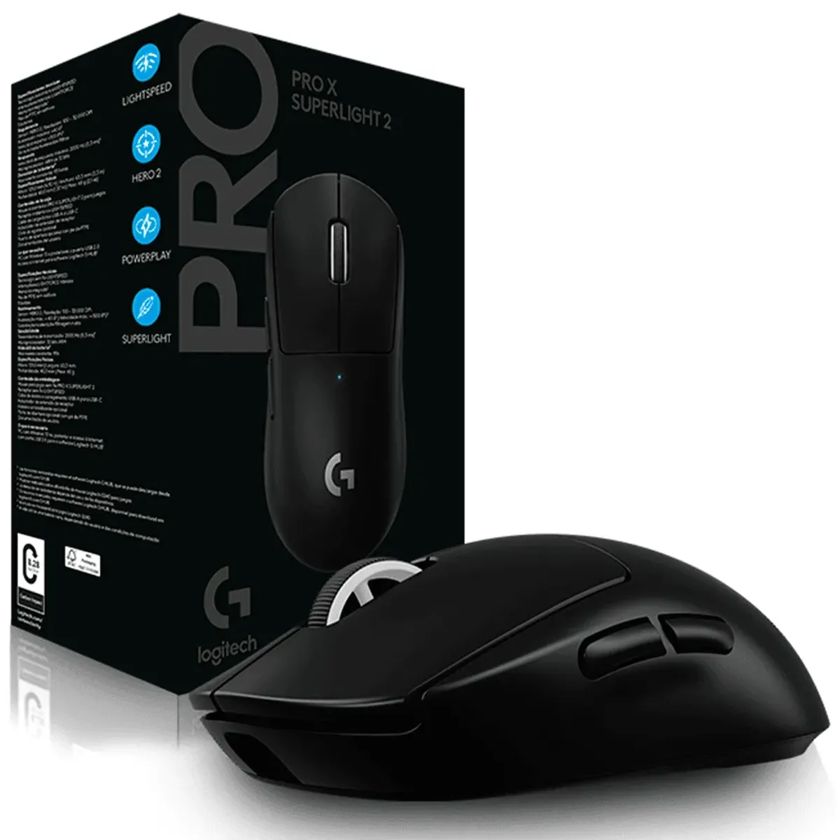 LOGITECH - Mouse Gamer Logitech PRO X Superlight 2 • LIGHTSPEED • HERO 2 • 44.000 DPI • 60g • 5 Botones • Negro