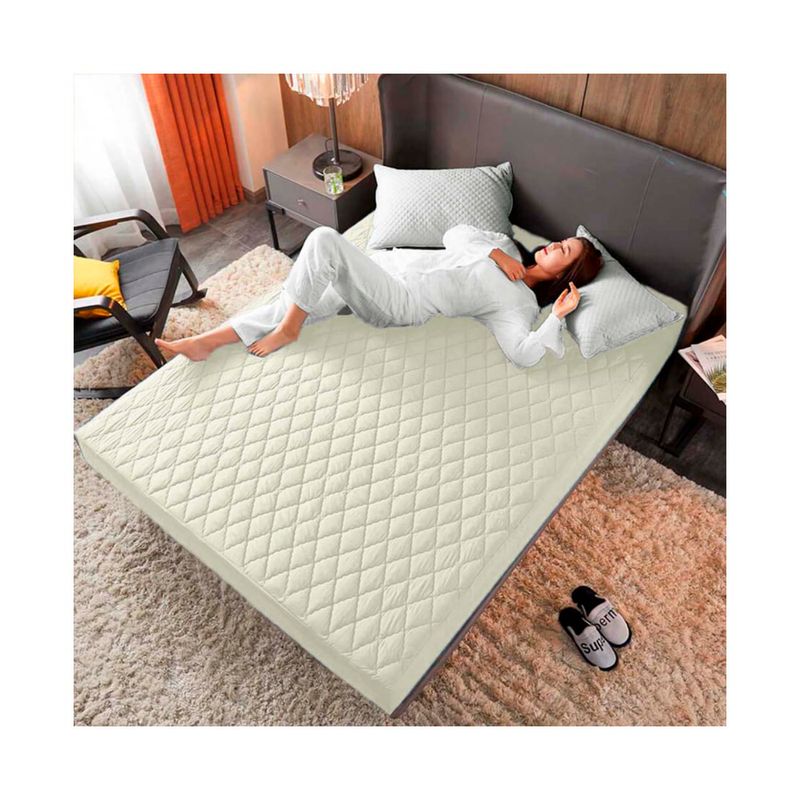 LENCICOL - Protector Colchón Queen 40cm de Alto Acolchado Beige