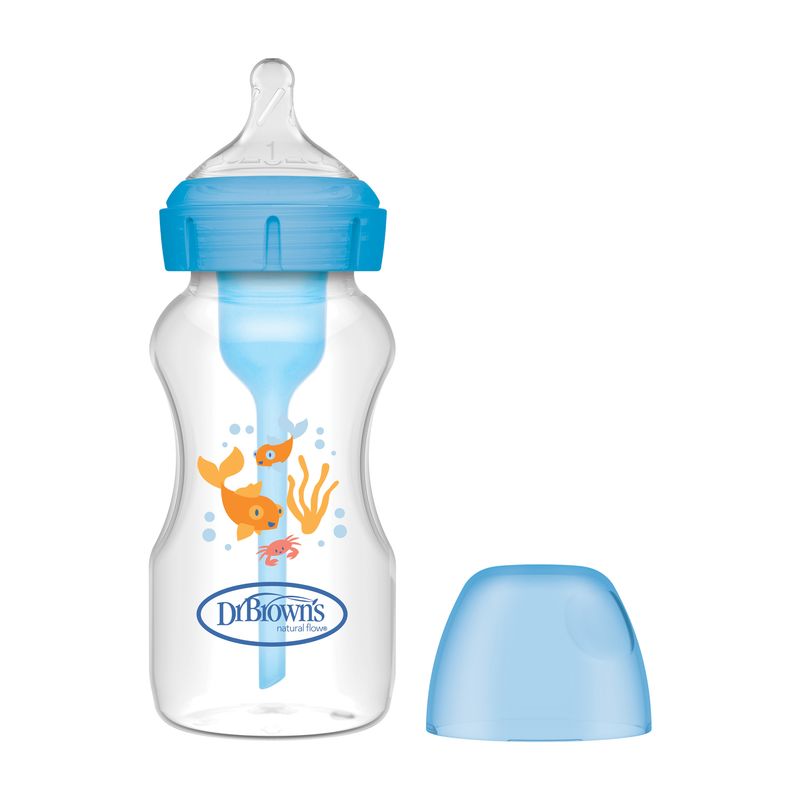 DR BROWNS - Tetero Dr Brown Option+ 9 Oz Azul Peces Naranja Boca Ancha