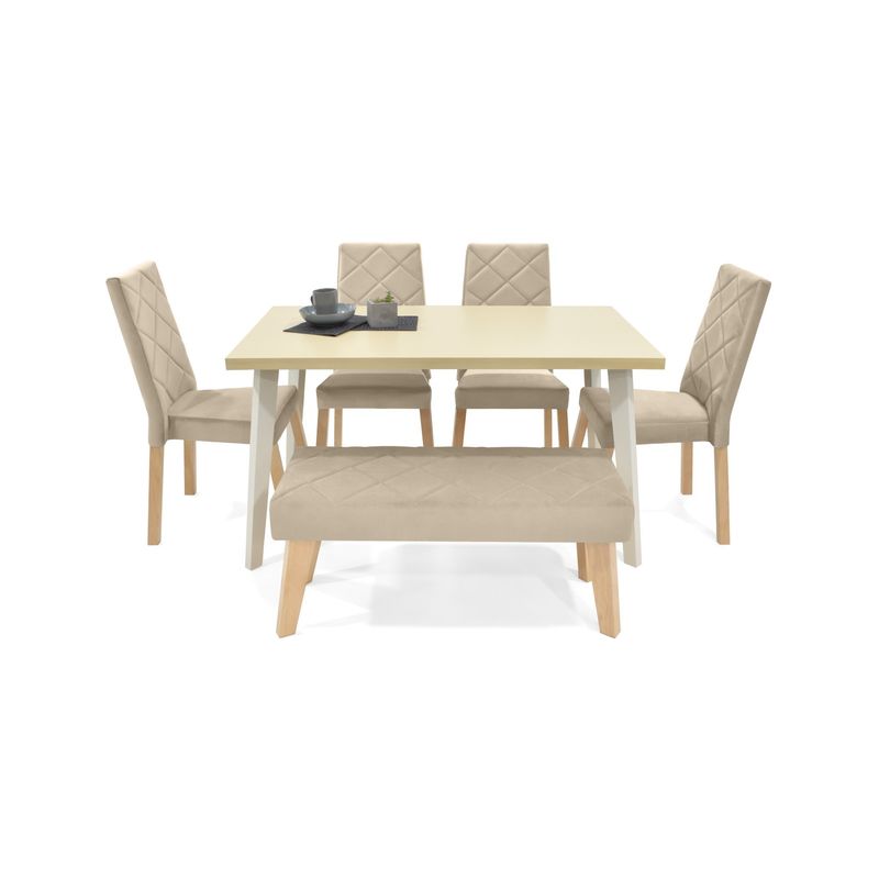 VENECIA - Set de Comedor 6p Liverpool Sillas y Butaco Tela Taupe