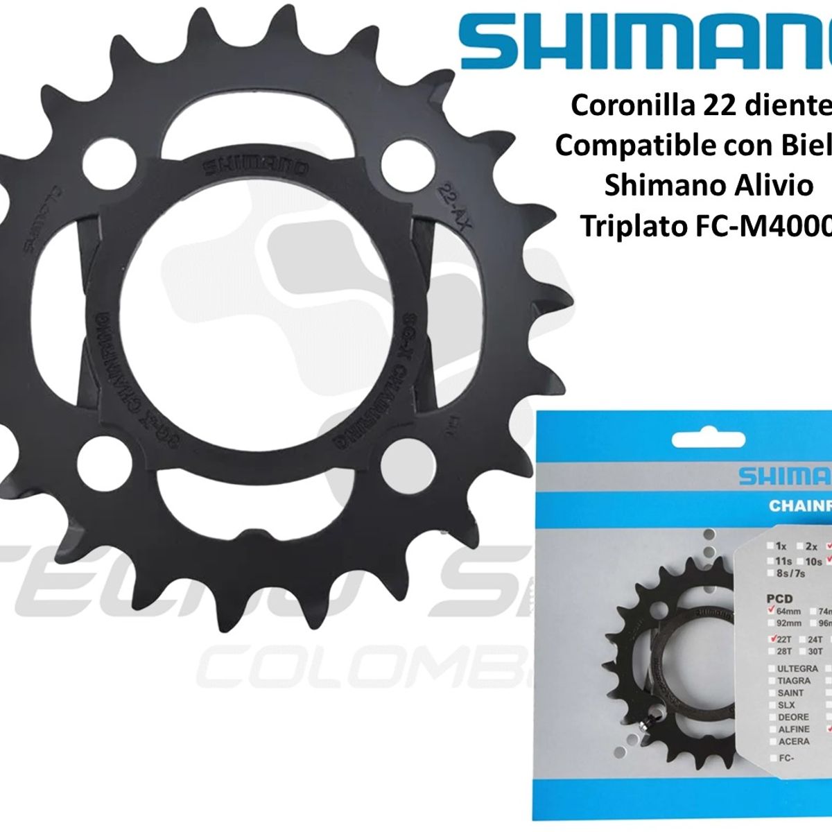 SHIMANO - Plato Coronilla Shimano Alivio M4000 9v Triplato 22 Dientes