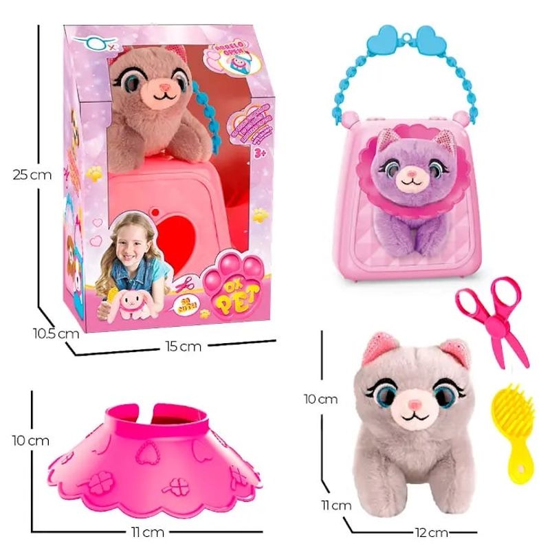 OX TOYS - Gato mascota de peluche con bolso en colores surtidos