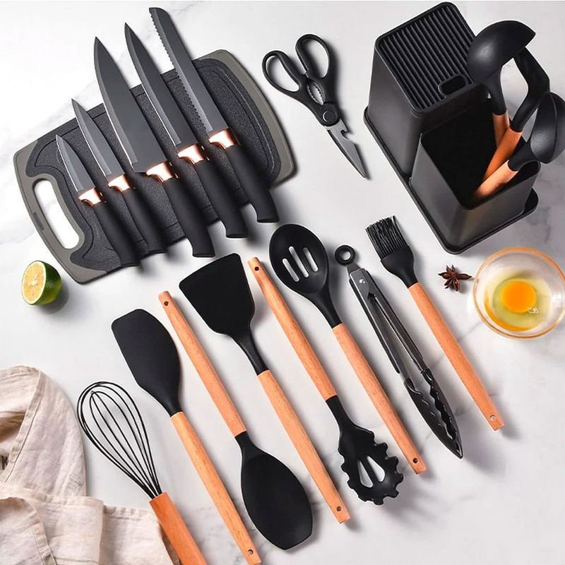 GENERICO - Utensilios De Cocina en Silicona 19 pzas NEGRO