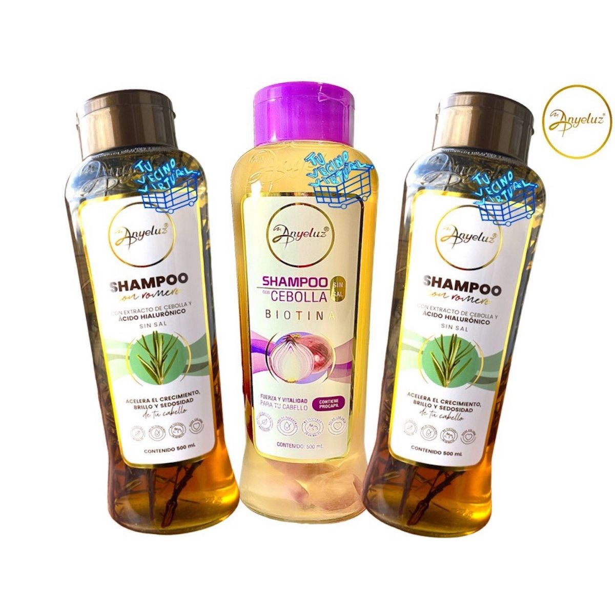 ANYELUZ - Shampoo de romero y cebolla x3 Anyeluz