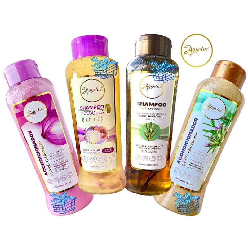 ANYELUZ - Kit x4 Shampoo y acondicionador de romero y cebolla Anyeluz